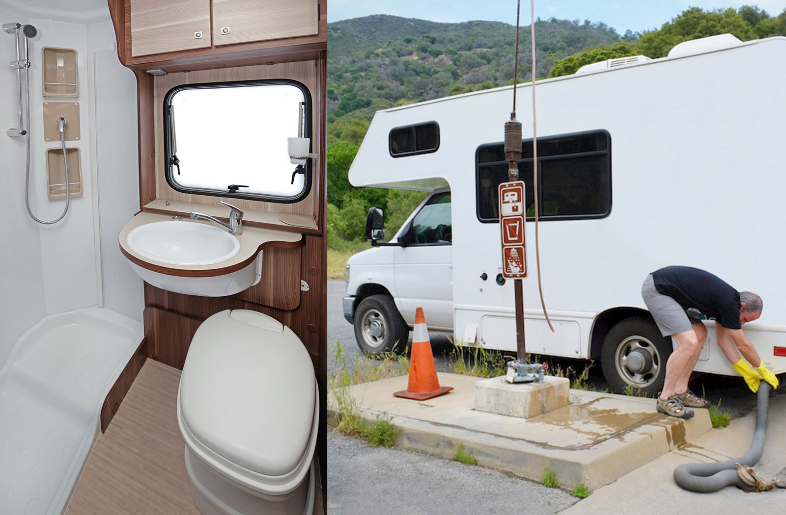 Portable RV/camper toilet and holding tank setup in Dubuque, Iowa