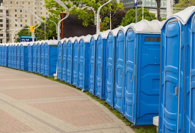 Seasonal porta potty units set up at a Dubuque, Iowa venue